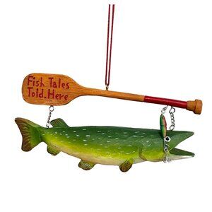 Vintage GANZ Fish & Oar Ornament With "Fish Tales Told Here" Paddle - Unique Nau